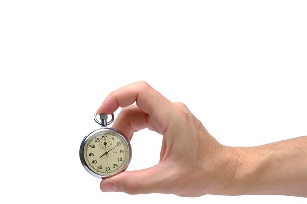 Stopwatch in hand white background