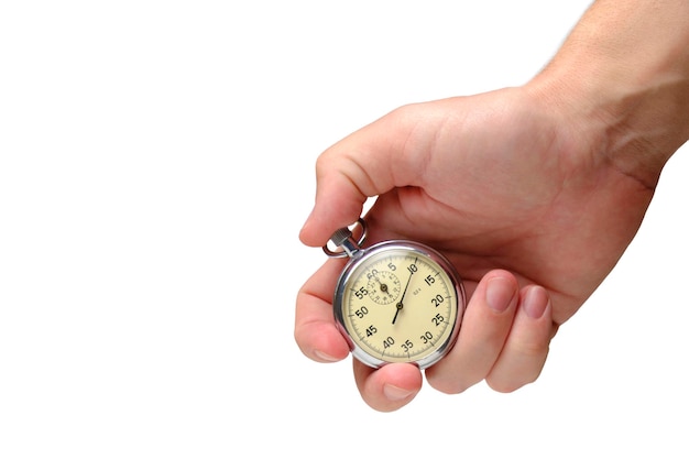 Stopwatch in hand white background