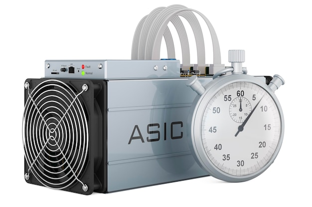 Stopwatch met asic mijnwerker 3D-rendering