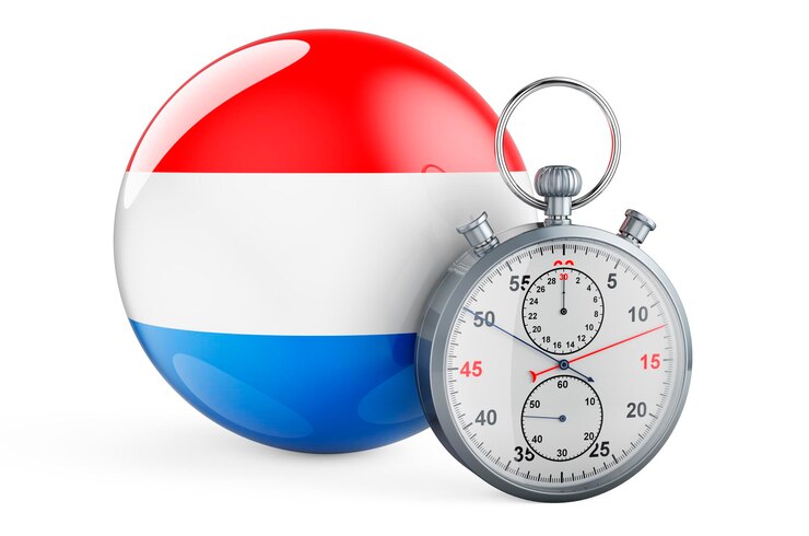 Foto stopwatch met vlag van luxemburg 3d-weergave.