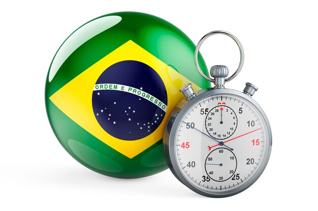 Stopwatch with flag of Brazil 3D rendering