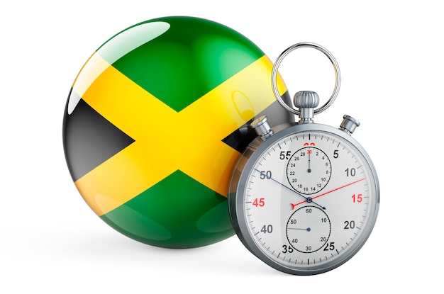 Stopwatch with flag of Jamaica 3D rendering isolated on white background