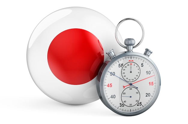 Stopwatch with flag of Japan 3D rendering isolated on white background