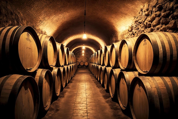 storage of alcoholic beverages in cellar in wine barrel
