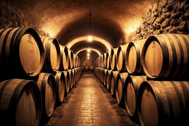 Storage of alcoholic beverages in cellar in wine barrel