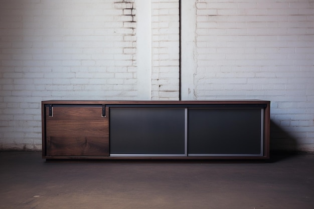 Photo storage credenza with sliding doors