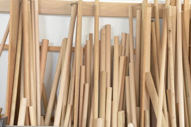 storage of round cylindrical wood in a carpentry shop