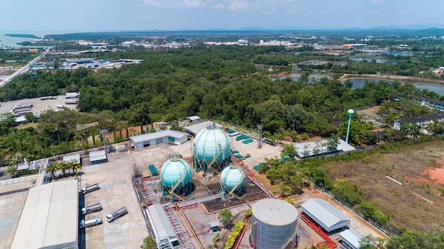 Storage tanks for petroleum products, Fuel oil tanker aerial view