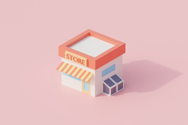 Photo store building single isolated object. 3d rendering