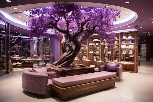 紫をテーマにした店舗装飾のインスピレーションアイデア