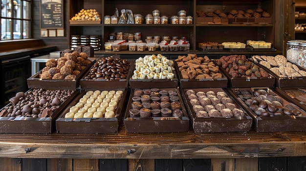 a store display of chocolates and chocolates with a display of chocolates
