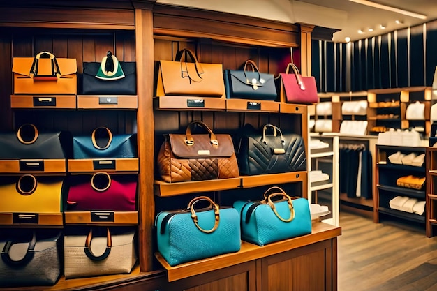 A store display of handbags and bags. Premium AI generated image