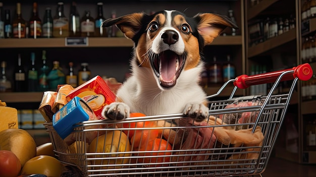 Photo store dog shopping cart