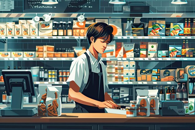 A store employee at the supermarket counter