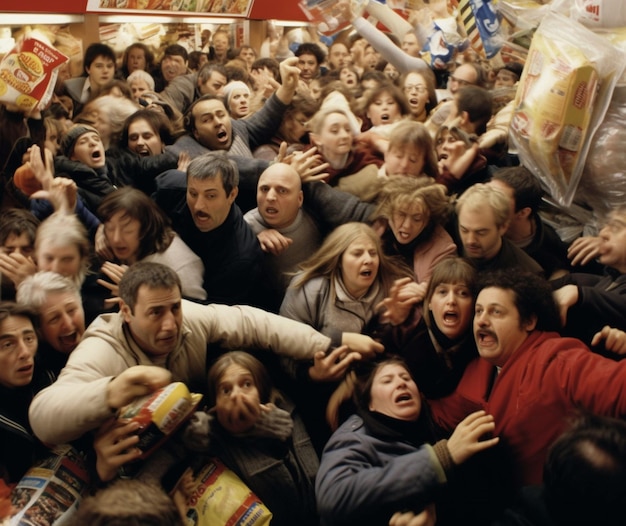 Store employees managing the crowds