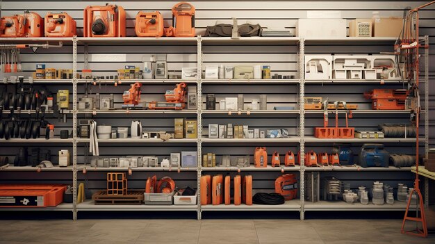 a store shelf with orange objects and a sign that says  work