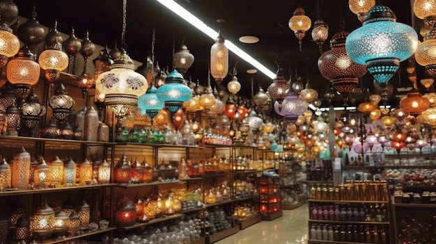 Photo a store with a lot of lamps and lamps