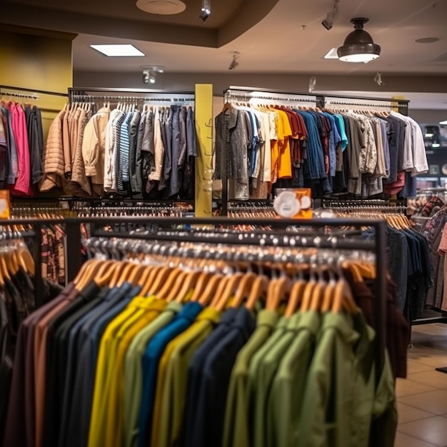 Premium AI Image | a store with a row of clothes on display