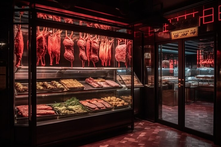 Photo a store with a sign that says meat on it