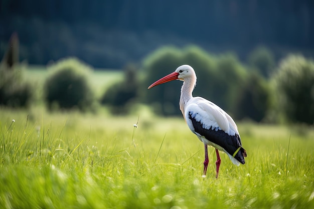 A stork in a lush meadow Generative AI