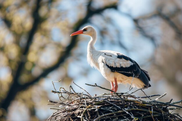 Photo stork standing on top of nest