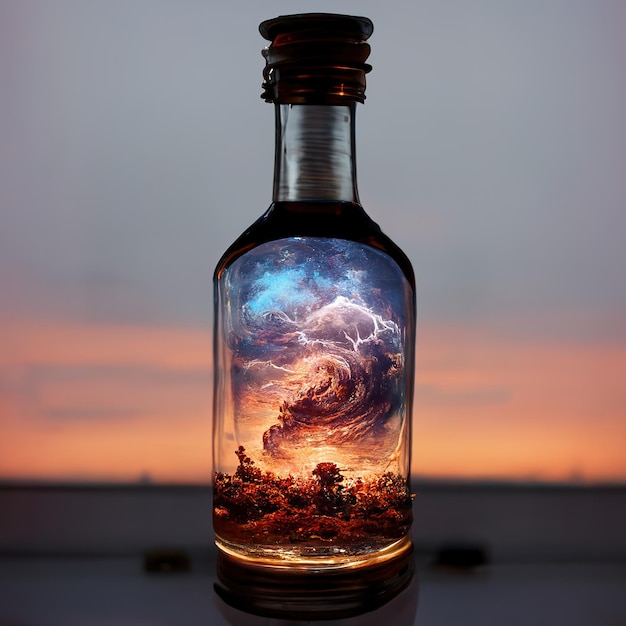 буря в бутылке, корабль, алый закат