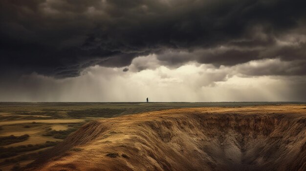 Photo a storm over a cliff with a lighthouse on the horizon