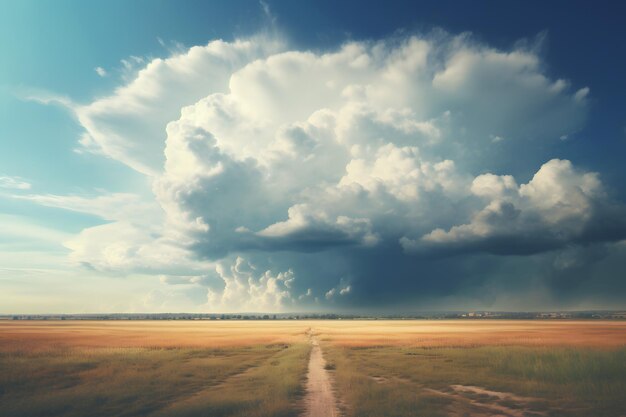 Photo a storm cloud over a field and a road