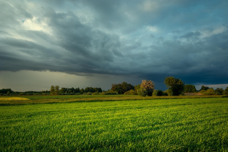 Photo storm cloud over the green field eastern poland