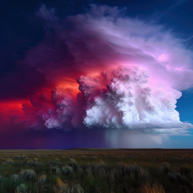 A storm cloud is seen over a field.