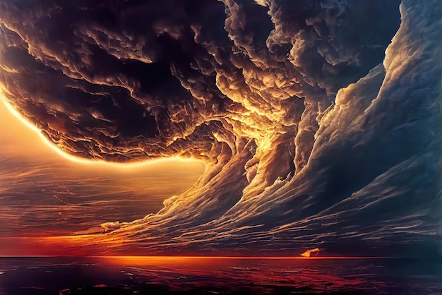 A storm cloud over the ocean