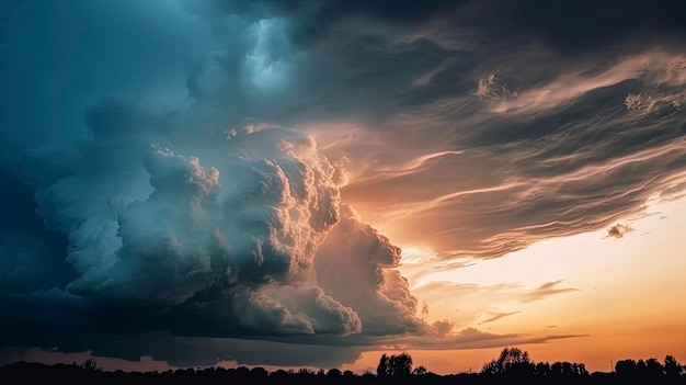 A storm cloud with the sun setting behind it