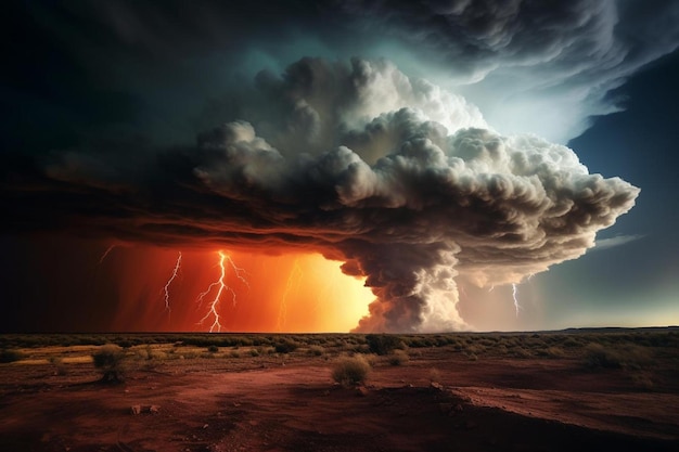 Storm clouds over a desert with a storm cloud in the sky