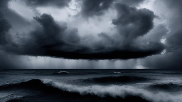 Storm clouds and rain with the dark sky over the sea