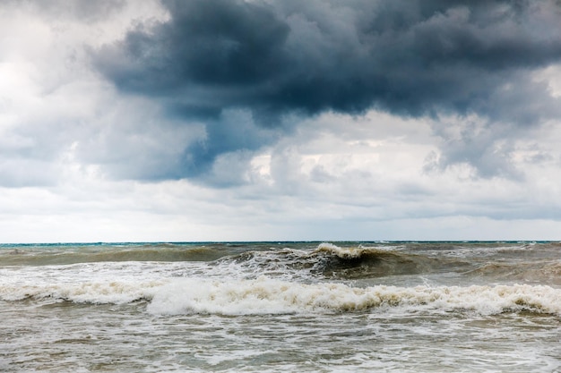 Storm clouds over the sea Dramatic sky and giant waves