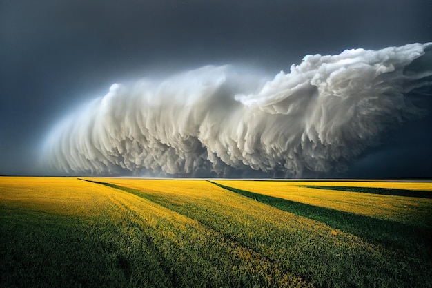 Storm clouds swirl over field