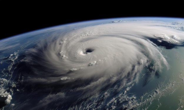 Photo storm clouds and wind of a hurricane from space creating using generative ai tools