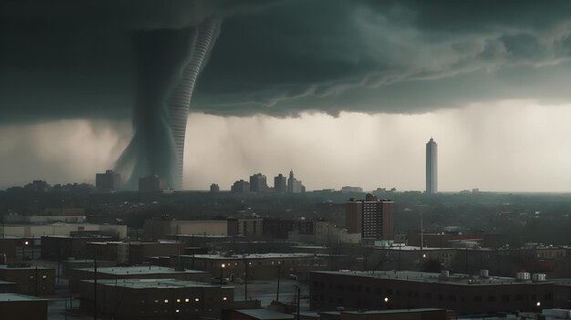 A storm is coming in over a city.