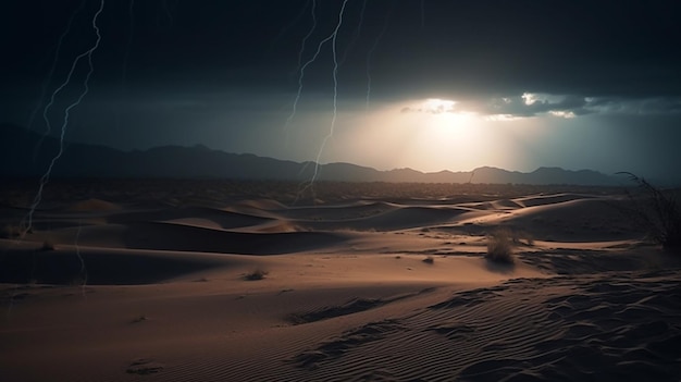 A storm is hitting the sand dunes.