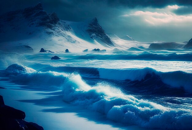 Photo storm on the ocean beautiful landscape of islandia norway