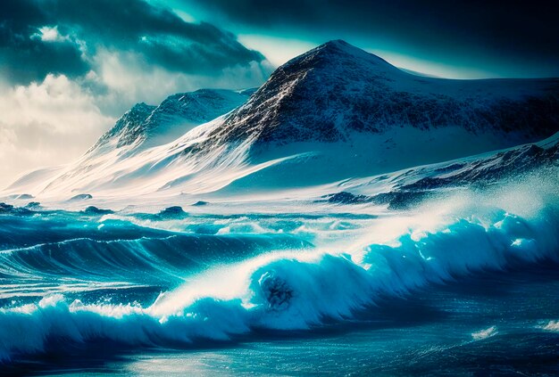 Photo storm on the ocean beautiful landscape of islandia norway