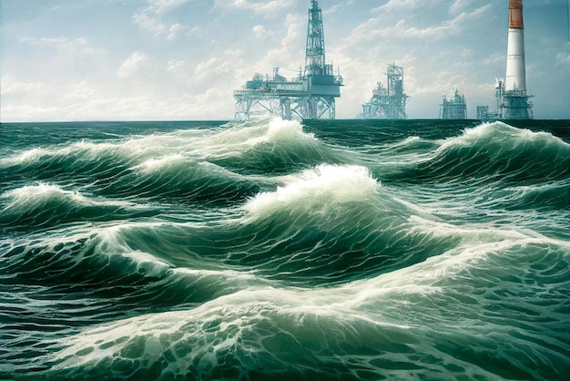 Storm op zeeSchipbreukOlieverfschilderijDigitale ontwerperkunstAbstracte surrealistische psychedelische illustratie3D render