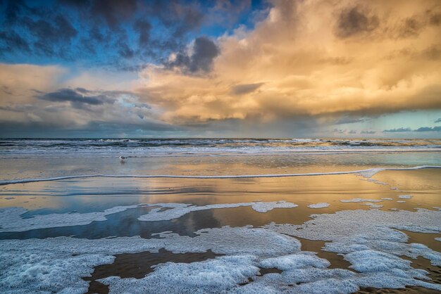 storm rainy cloud over sea coast