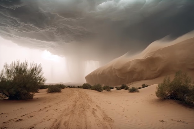 Storm rolls over desert bringing sand and dust storms with it