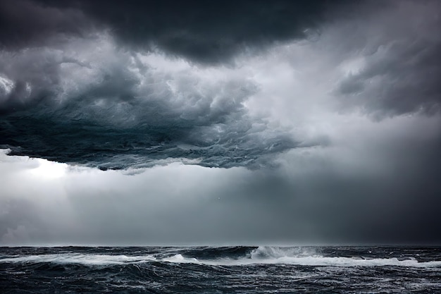 海の上の暗い雲と嵐の空風光明媚な嵐の自然の美しい背景