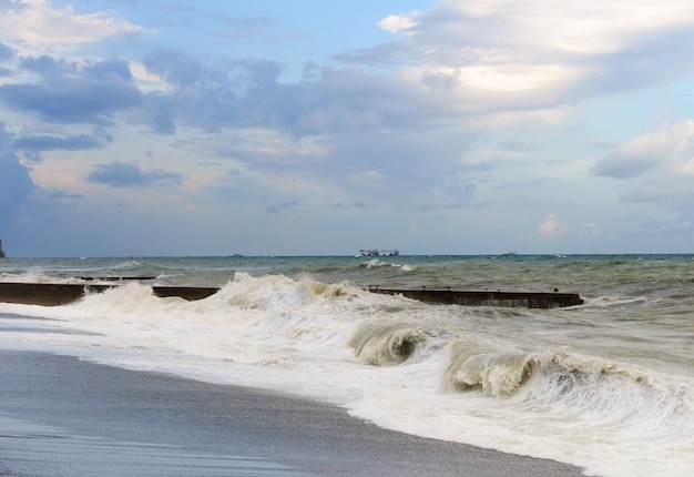 Storm waves roll on coast