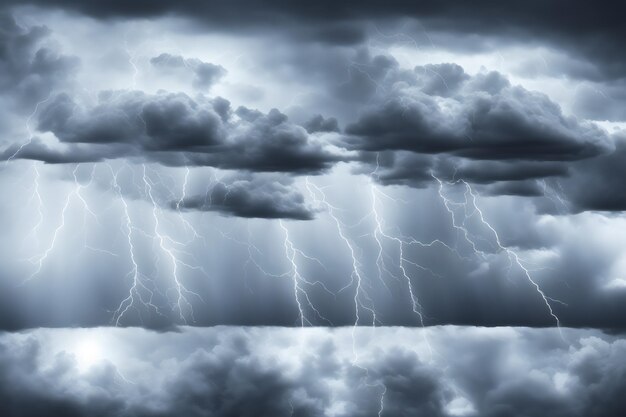 A storm with lightning strikes over the top.