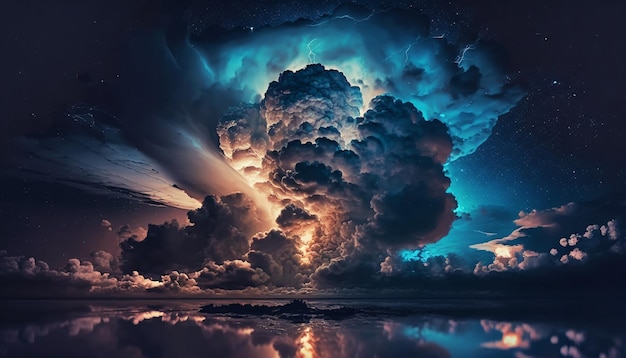 Stormachtige lucht met dramatische wolken van een naderend onweer bij zonsondergang Generatieve AI