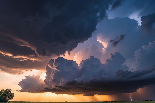 Stormige lucht met dramatische wolken van een naderende onweersbui bij zonsondergang