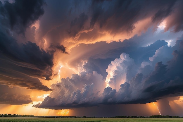 Stormige lucht met dramatische wolken van een naderende onweersbui bij zonsondergang